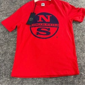North Sails Shirt Mens Medium Tee Red Cotton Linen Short Sleeve Logo NEW N328